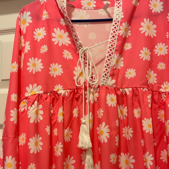 Floral Pink Cover-Up with Tassels - Picture 4 of 4